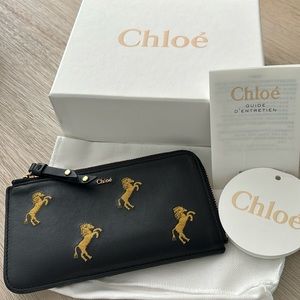 Chloe Embroidered Horses Signature Card Holder in Full Blue